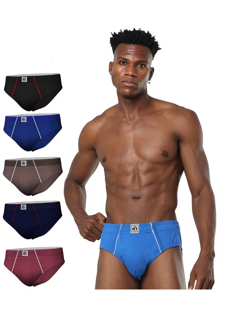 Pack Men's Premium Cotton Underwear Briefs - Black, Maroon, Airforce Blue, Royal Blue, Brown & Navy, Super Combed Soft, Breathable Anti-Odor, No-Marks Elastic Waistband