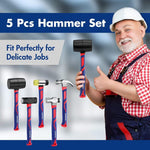5pcs Hammer Set – Black & Silver, Fiberglass Handle with Forged Steel Heads for Construction, Carpentry, Workshop & DIY Projects