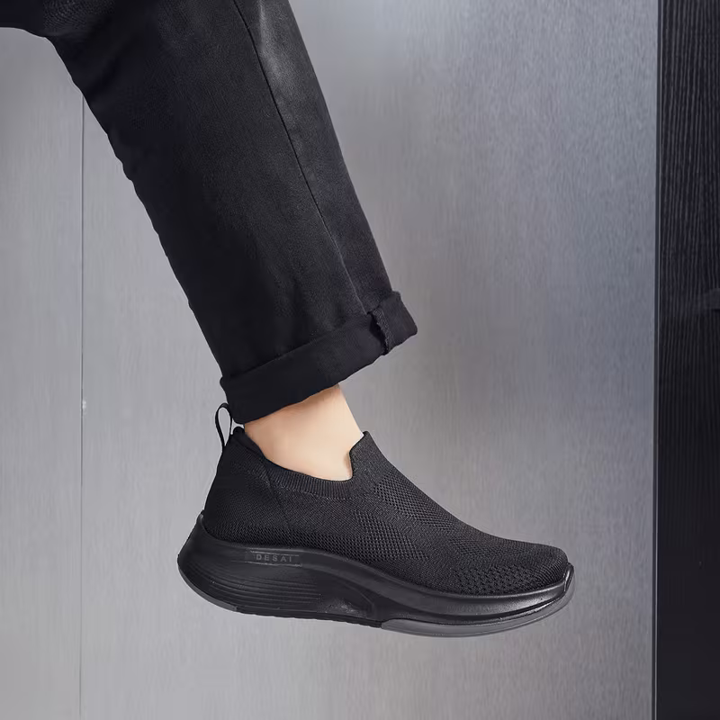 Men's Breathable Mesh Slip-On Sports Shoes – Black, Light Grey & Navy Blue