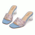 Women's Clear Chunky Heel Mules – Transparent Strap, Square Toe, Open-Toe Design