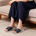 Women’s Rhinestone Platform Slide Sandals – Open-Toe Wedge Shoes with V-Metal Accents