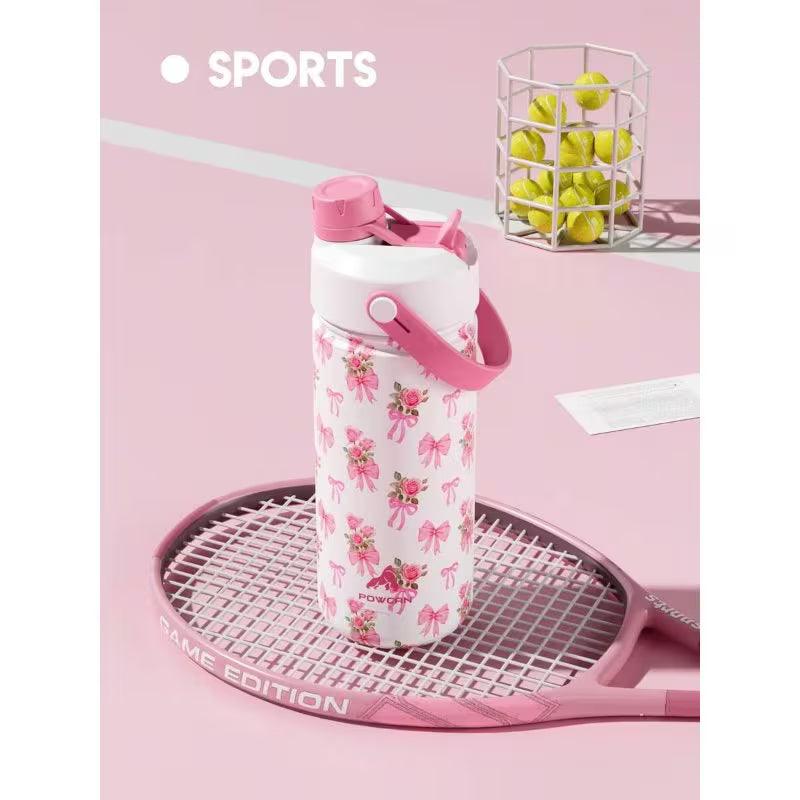Heart Bow Insulated Water Bottle – 26/40oz Stainless Steel, Straw & Spout Lid