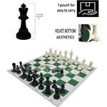 43.18cm X 43.18cm Tournament Chess Vinyl Foldable Chess Set - Green Chess Board with Solid Plastic Pieces, Professional Tournament Chess Game, Portable Foldable Board for Adults & Players