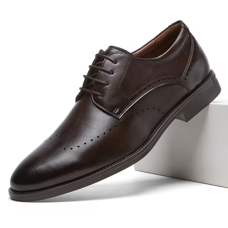 Pack Platinum Collection Men's British Style Oxford Shoes - Dark Brown, High-End Breathable Business Casual Formal Shoes, Lightweight Rubber Sole Banquet Shoes