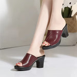 Women's High Heel Slide Sandals – Chunky Heel, Cushioned Sole, Thick Platform