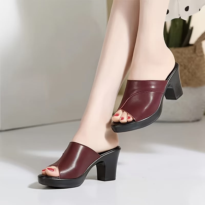 Women's High Heel Slide Sandals – Chunky Heel, Cushioned Sole, Thick Platform