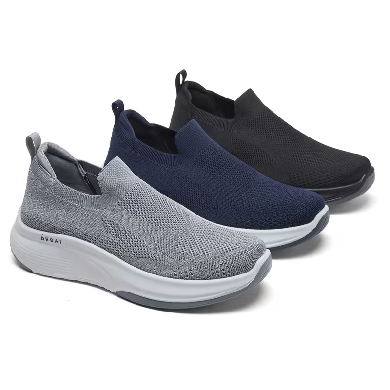 Men's Breathable Mesh Slip-On Sports Shoes – Black, Light Grey & Navy Blue