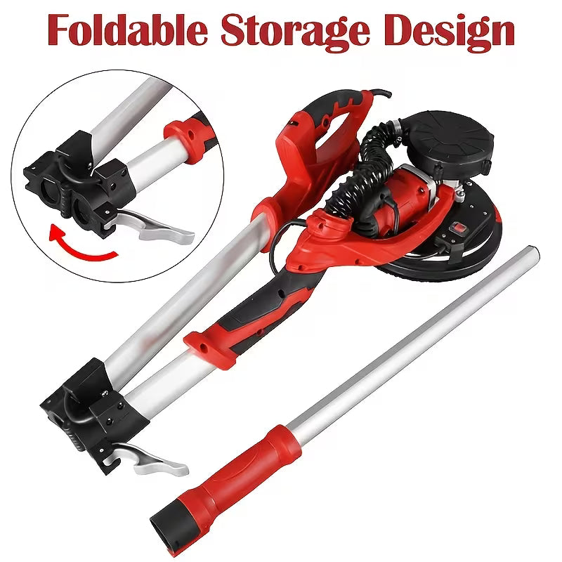 800W Drywall Sander - Red/Black, Electric Drywall Sander with Vacuum Dust Collection, LED Light, Variable Speed 800-1800RPM, Foldable & Extendable Handle, 50pcs Sandpaper Set