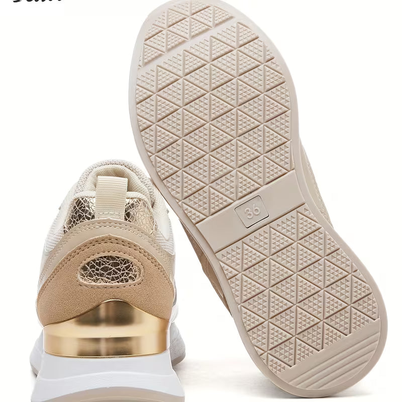 Stylish Women's Athletic Sneakers – Patchwork Design, Lightweight Rubber Sole, Slip-Resistant