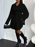 Plus Size Women’s A-Line Dress with Puff Sleeves, Tie Waist & Zipper