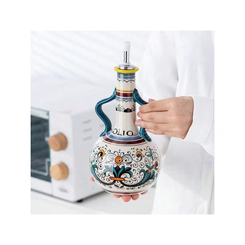 Ceramic Olive Oil & Vinegar Dispenser – Decorative Round Kitchen Bottle
