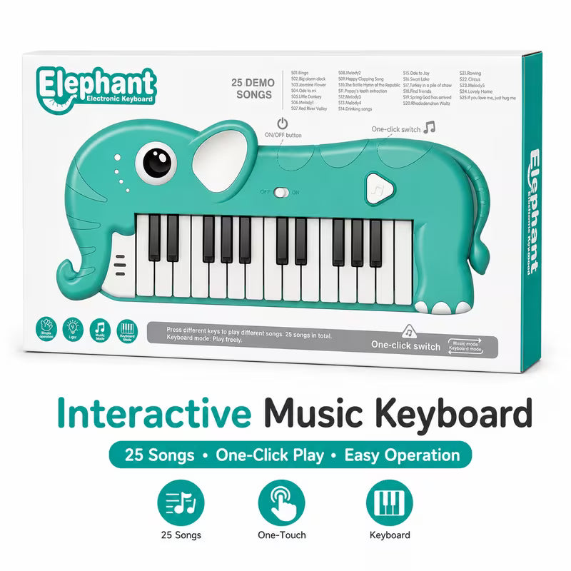 Multicolor Elephant Electronic Keyboard for Kids – 25 Demo Songs Musical Piano Toy with Light Effects
