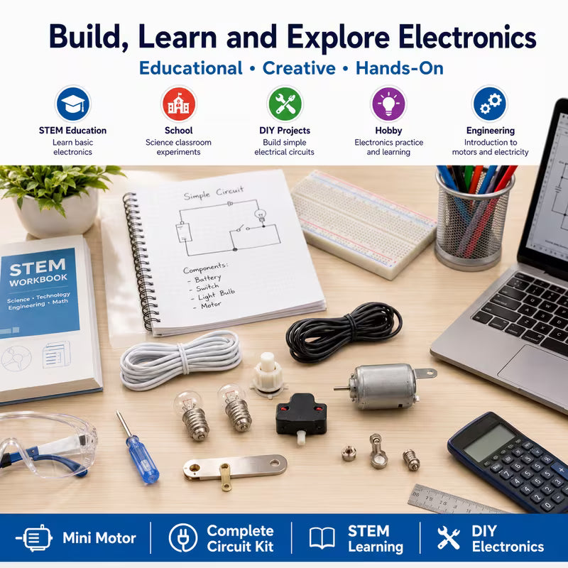 Multicolor DIY Electric Motor Science Kit – STEM Educational Electronics Experiment Set with Mini DC Motor & Wiring Components