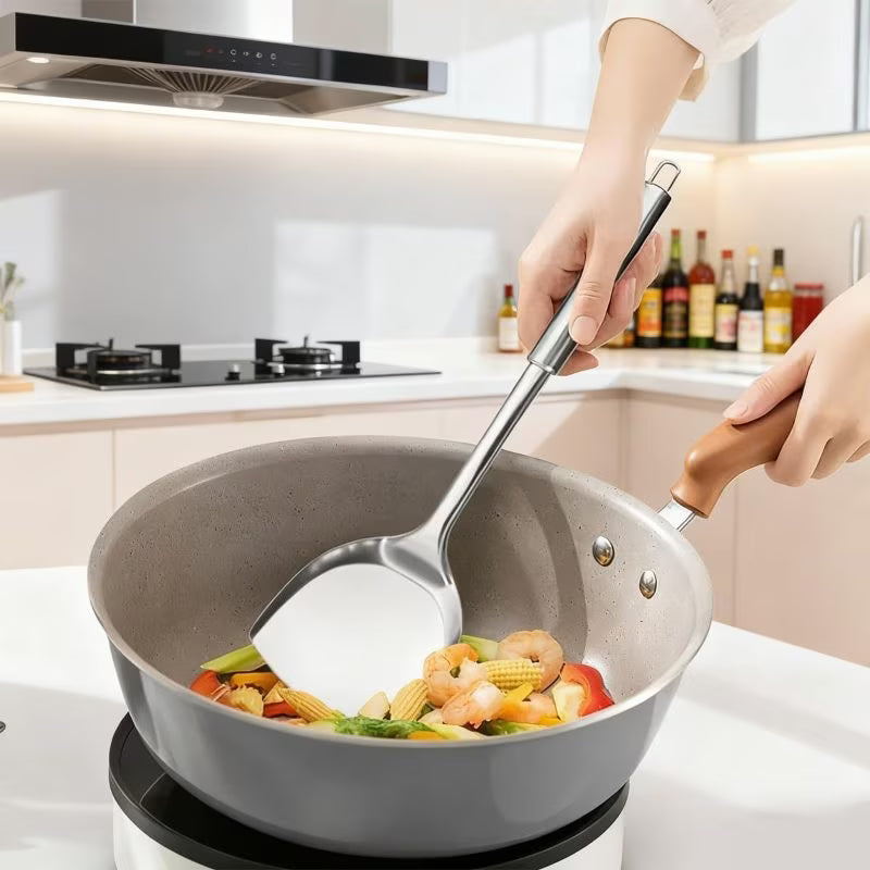 4-Piece Stainless Steel Kitchen Utensil Set – Wok Spatula, Ladle & Slotted Spoons