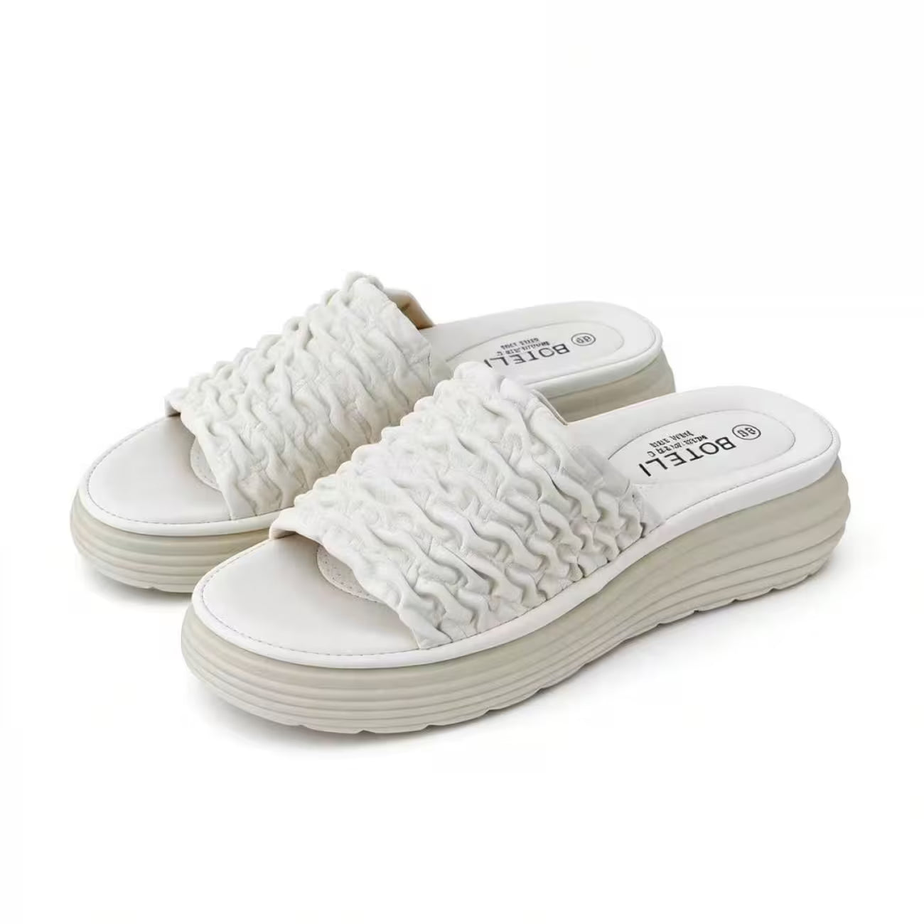 Women’s Ruched Platform Slide Sandals – Open-Toe Wedge Shoes with Braided Straps