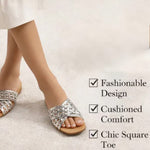Women’s Crisscross Braided Square-Toe Sandals – Lightweight Summer Beach Shoes