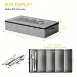 Large-Capacity Dinnerware Organizer – 5 Compartments with Dust-Proof Lid, Gray Linen Design