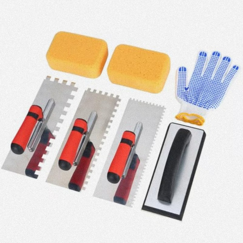 Square Notched Tile Trowel Set - Trowel & Float Set, 3 Stainless Steel Notched Trowels, Rubber Grout Float, 2 Grout Sponges & Work Gloves, Masonry Tiling Tools for Flooring Installation