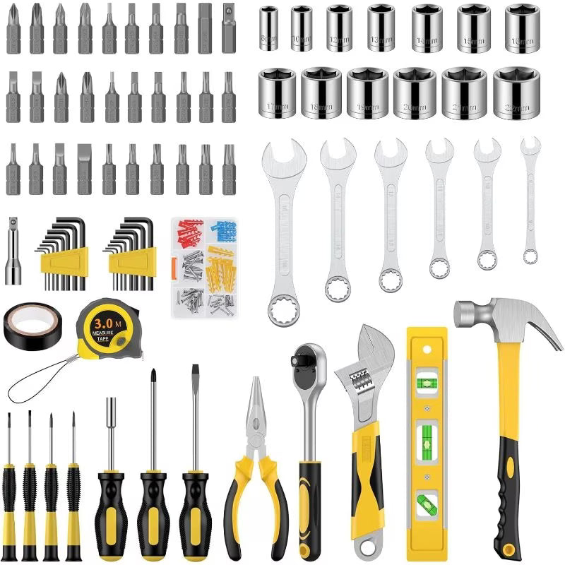 108pcs Home & Car Tool Kit – Yellow & Black, Portable Hand Tool Set with Organizer Box for Home Repair, Automotive Maintenance, DIY & Workshop