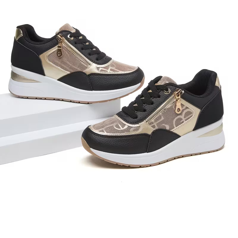 Women's Wedge Sneakers – Embroidered Pattern, Breathable, Comfortable Casual Shoes