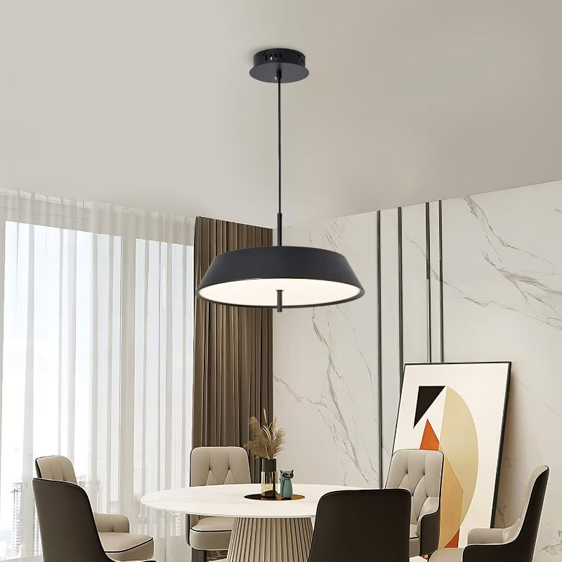 Modern Black LED Pendant Light - 36W, 3-Tier Dimmable Color Temperature 3000K/4000K/6000K, Remote Control, Adjustable Height, 40cm Round Dome Ceiling Light, Semi Flush Mount Fixture for Dining Room, Kitchen Island, Hall & Study