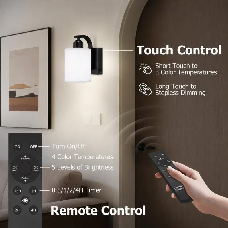 2pcs Rechargeable Fabric Wall Lamps - Golden, Modern Wireless Bedside Sconces, Touch & Remote Control, Dimmable Color Adjustment, Timer & Memory Function, USB Powered, Suitable for Bedroom, Living Room, Hallway & Hotel