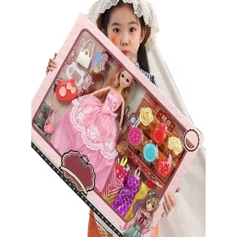 Large Princess Doll Playset - Pink 46CM Fashion Doll with Gift Box & Dressing Accessories, Pretend Play Set for Children, Princess Dress-Up Doll Toy, Birthday & Holiday Gift