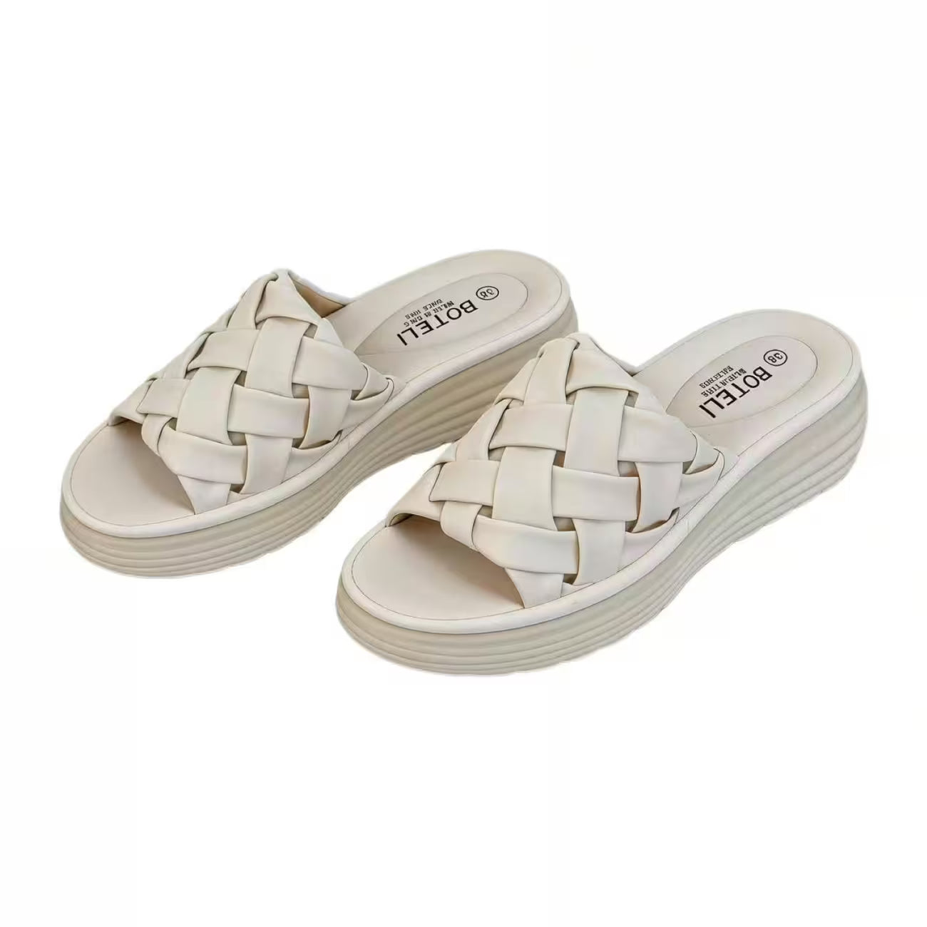 Women’s Braided Basketweave Platform Slides – Open-Toe Wedge Sandals with Cushioned Insole