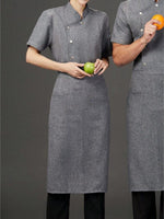 Men’s Short-Sleeve Breathable Gray Chef Jacket in Grey (Size: AE XXS) – Neck Button-Front Summer Mesh Uniform
