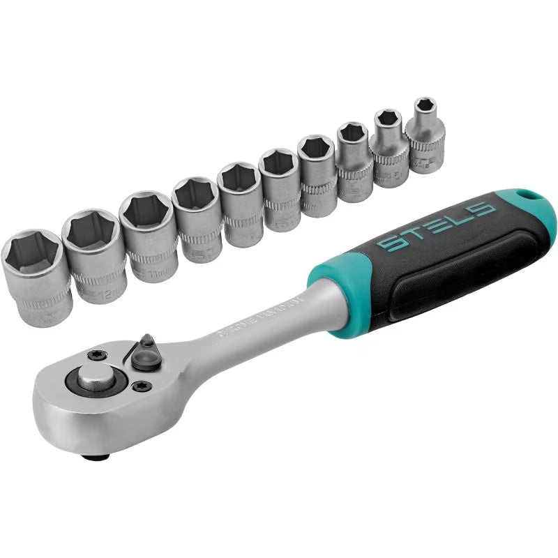 11pcs CrV Socket Set - Style1, 1/4" Ratchet Wrench, 4-13mm Socket Sizes, Compact Hand Tool Set, Mechanics Repair Kit for Home, Garage & Workshop
