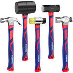 5pcs Hammer Set – Black & Silver, Fiberglass Handle with Forged Steel Heads for Construction, Carpentry, Workshop & DIY Projects