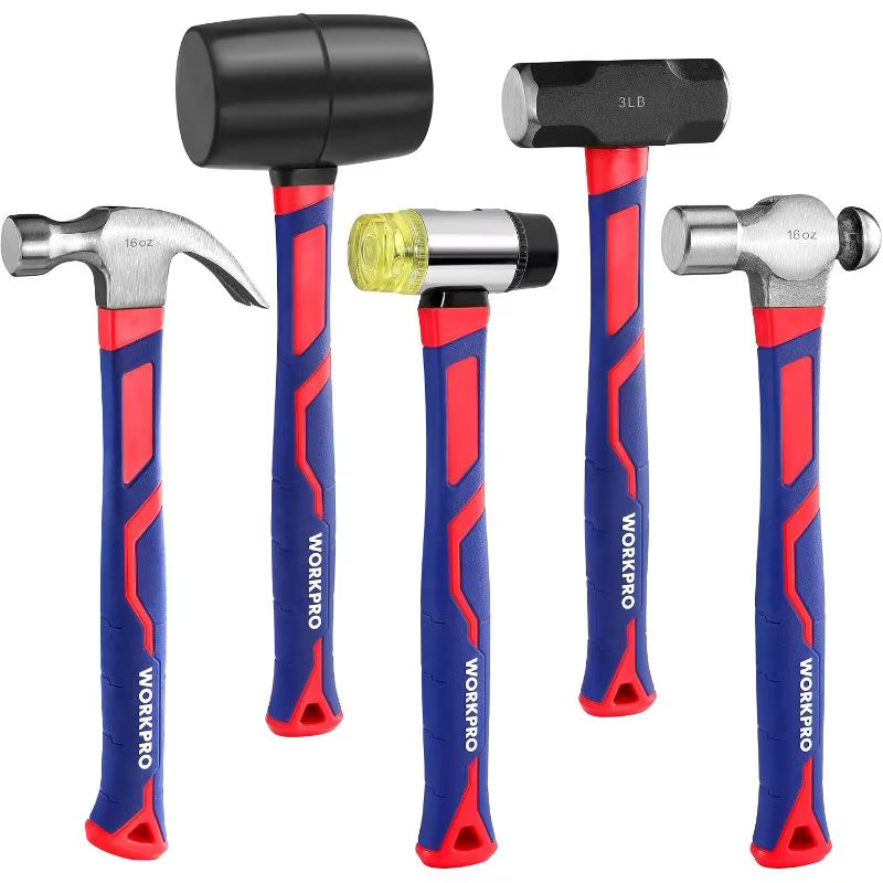 5pcs Hammer Set – Black & Silver, Fiberglass Handle with Forged Steel Heads for Construction, Carpentry, Workshop & DIY Projects