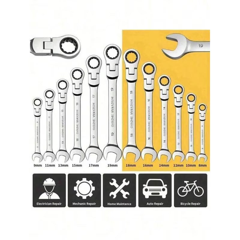 Adjustable Wrench Set - Black, 12-Piece Combination Wrench Set 8mm-19mm, Aluminum Alloy Hand Tools, Adjustable Wrench, Durable Mechanical Repair Tool Set for Home, Garage & Workshop