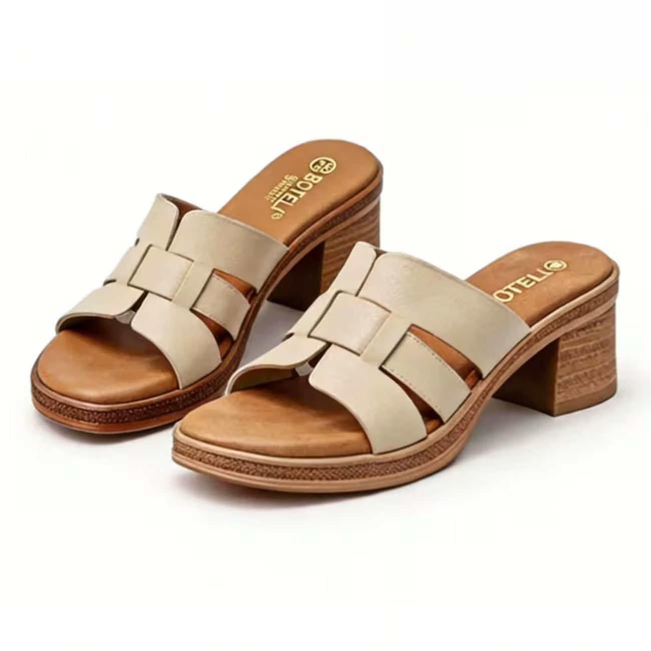 Women’s Retro Woven Mule Sandals – Cross-Weave Slip-On Mid Block Heel Shoes