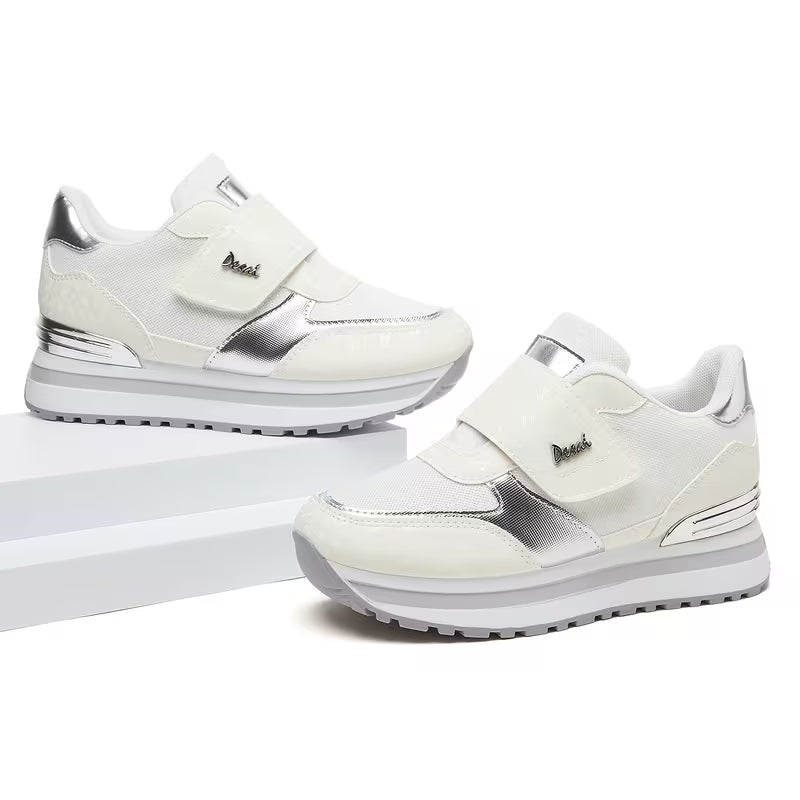 Women's Low-Top Sneakers – Magic Tape Closure, Thick Sole, Breathable Mesh
