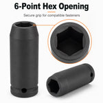 12mm Deep Impact Socket – Black, 1/2-Inch Drive, 6-Point CR-Mo Steel Socket, Long Reach for Impact Wrench, Ratchet & Breaker Bar