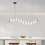 Modern Wave Shape LED Chandelier - Black & White, 18W Acrylic Ball Linear Pendant Light, Adjustable Height, Remote Dimming, 3000K-6000K, Modern Hanging Ceiling Light for Dining Room, Hall & Study