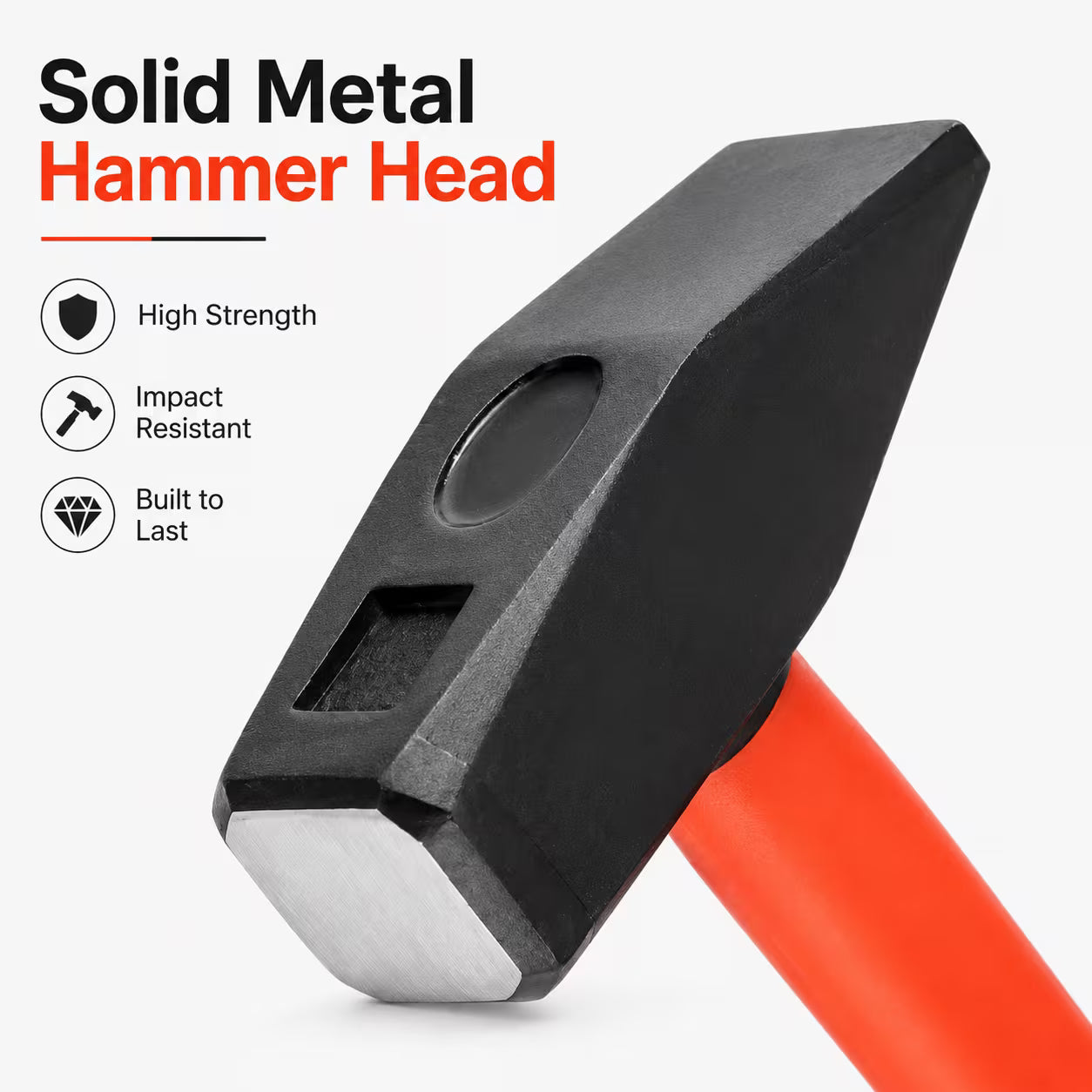 1500g Bench Hammer – Black & Silver, Fiberglass Handle with Rubber Grip and Heavy-Duty Steel Head for Workshop, Construction, Repair & DIY Use
