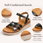 Women’s PU Wedge Sandals – Cross-Strap Adjustable Ankle Shoes with Cork Midsole