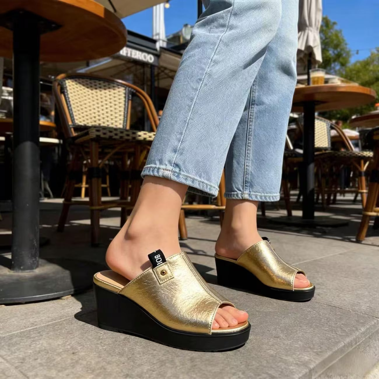 Ladies’ Open-Toe Wedge Mule Sandals – Elevated Block Heel Party Shoes