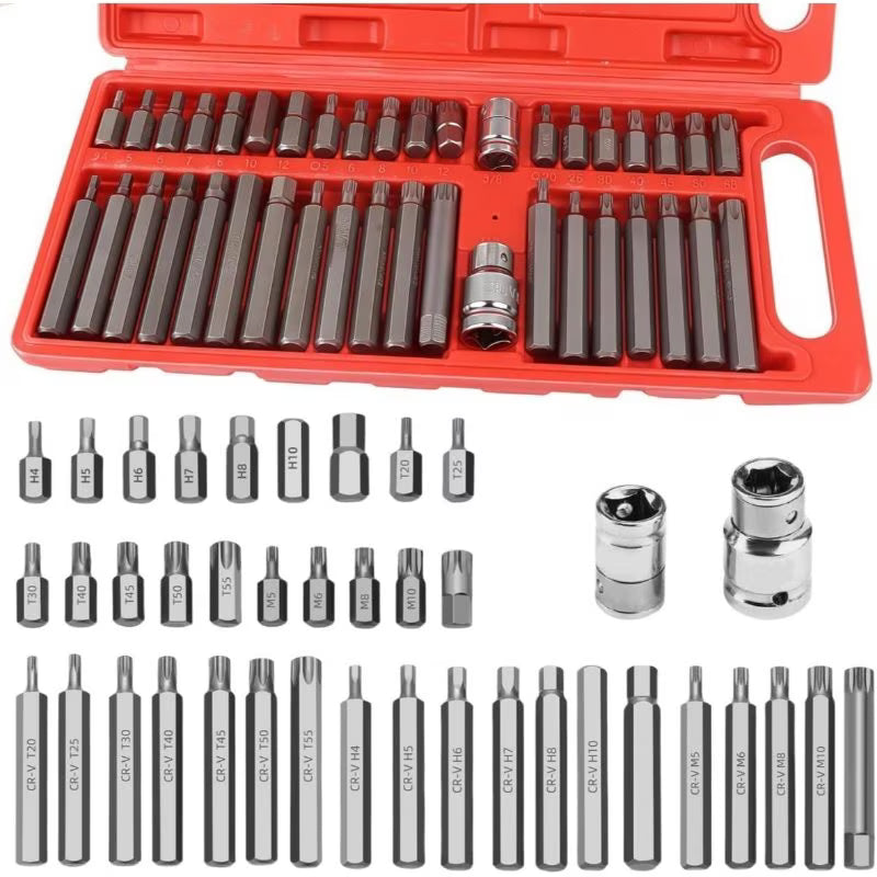 40pcs Torx Screwdriver Socket Kit - Default, Plum Bit, Hex & Spline Socket Set, 1/2" & 3/8" Drive Screwdriver Sockets, Metal Torx Tool Set for Workshop, Factory & Automotive Repair