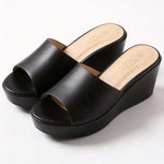 Women's Wedge Heel Mule Sandals – Platform Peep Toe, Cushioned Slip-On Design
