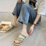 Women’s Elegant Square-Toe Flat Slide Sandals – Minimalist Faux-Leather Summer Shoes