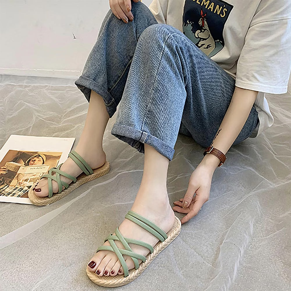 Women’s Elegant Square-Toe Flat Slide Sandals – Minimalist Faux-Leather Summer Shoes