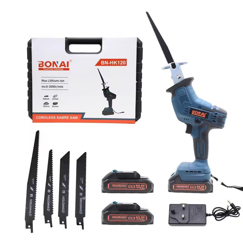 Bonai BN-HK120 Cordless Sabre Saw (Blue) – 3000 RPM Variable Speed Reciprocating Saw for Wood, Metal & PVC