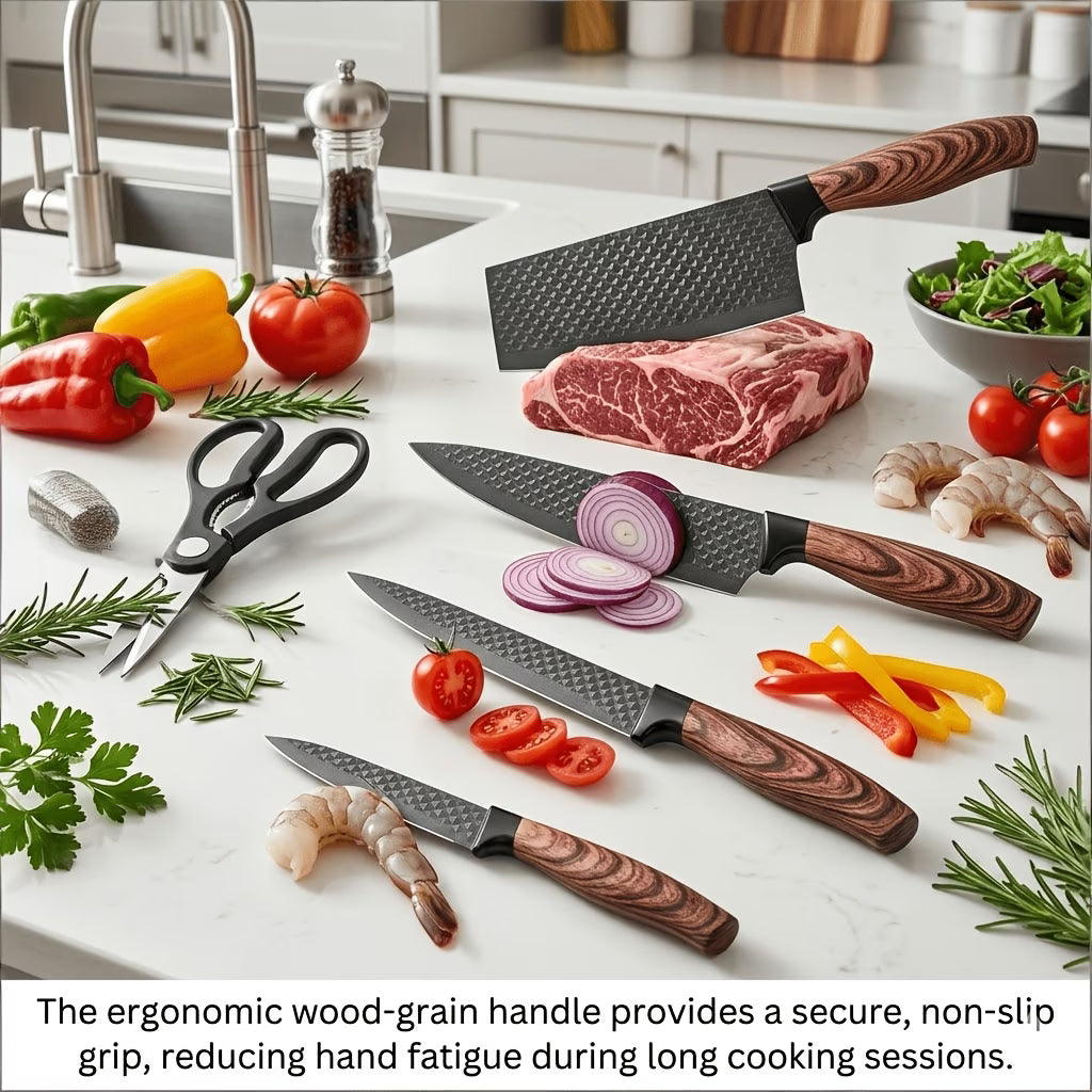 6-Piece Kitchen Knife Set with Stand & Scissors – Sharp Food Prep Cooking Tools