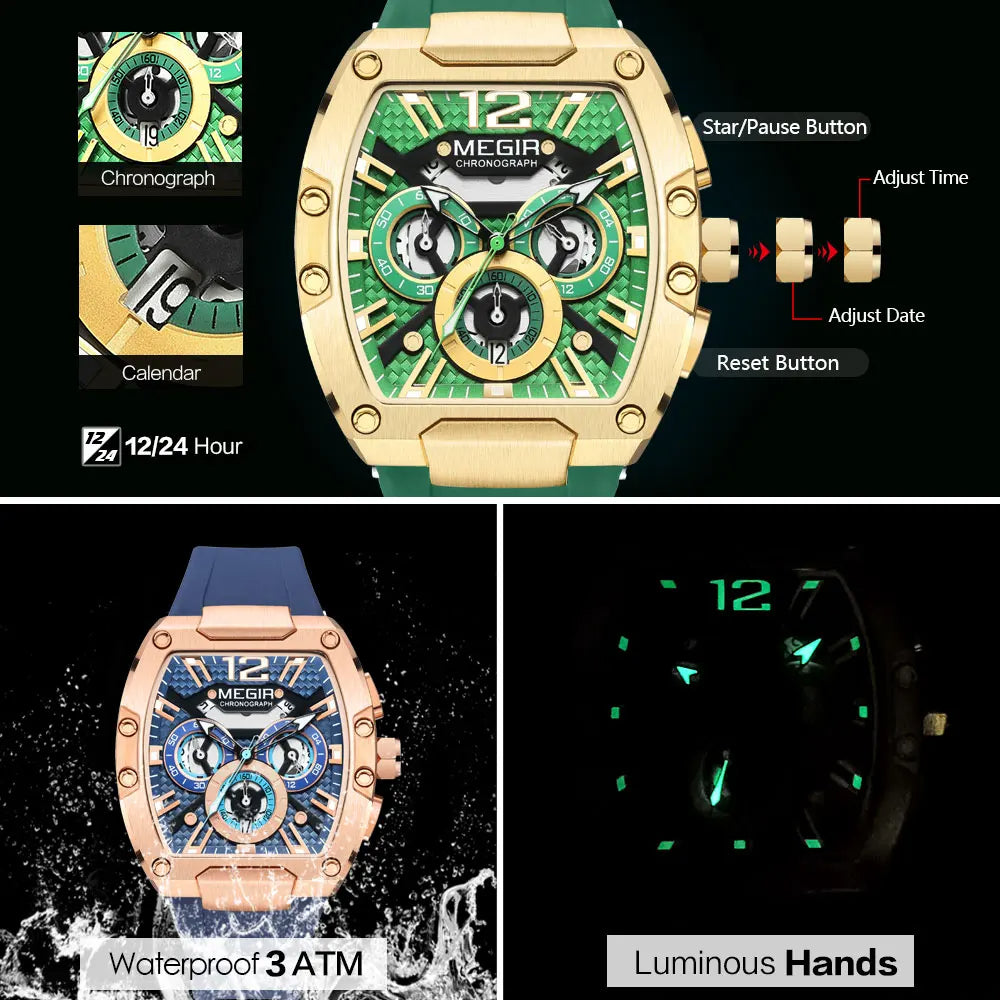 MEGIR 8112 – Bold Chronograph Watch with Calendar & Luminous Display