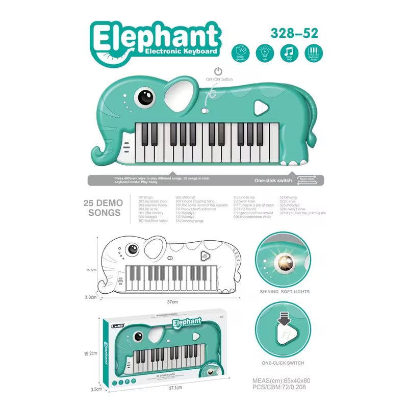 Multicolor Elephant Electronic Keyboard for Kids – 25 Demo Songs Musical Piano Toy with Light Effects