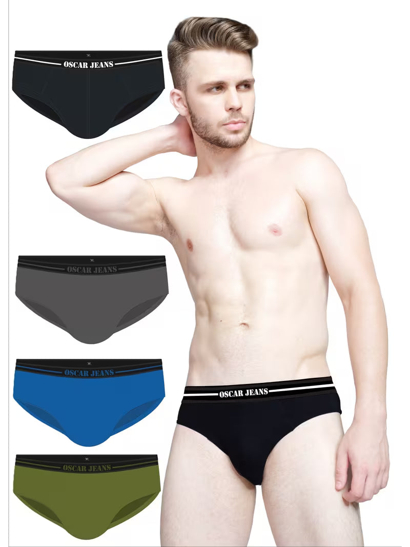 Pack Platinum Collection Men's Underwear Briefs - Black, Gray, Airforce Blue & Olive Green, Cotton Bamboo Lycra, 3X Softer StretchMax Breathable All-Day Comfort