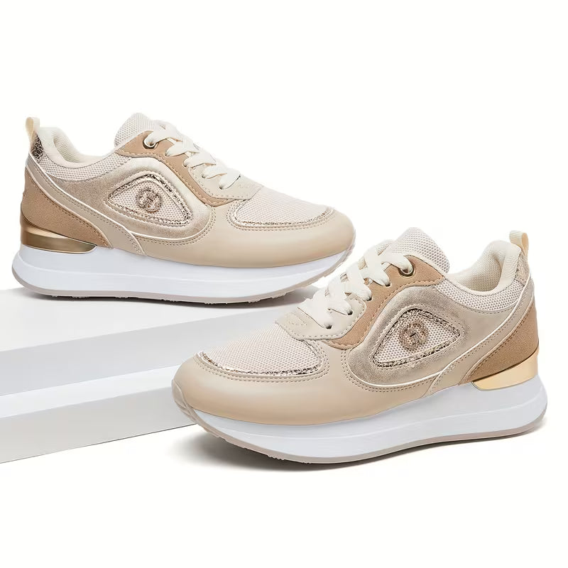 Stylish Women's Athletic Sneakers – Patchwork Design, Lightweight Rubber Sole, Slip-Resistant